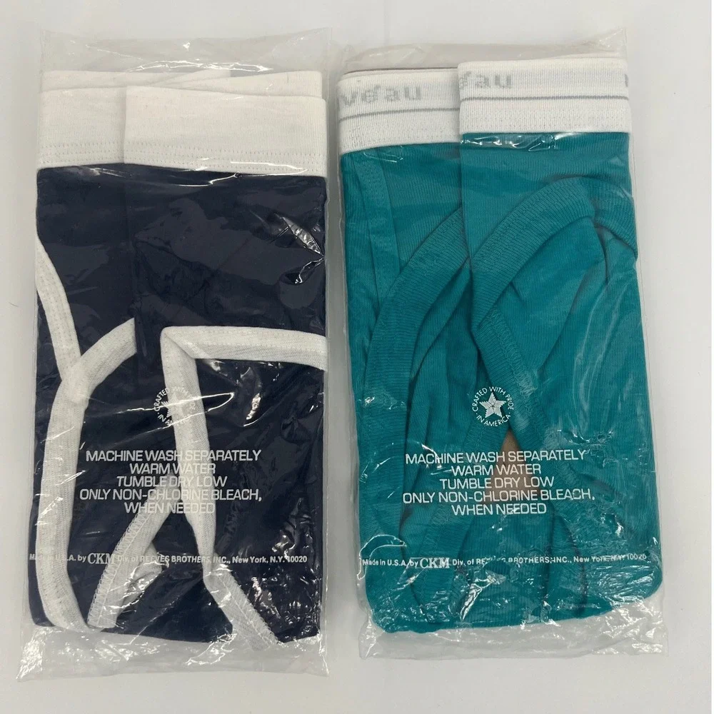 Nouveau Men Briefs Low-Rise Fashion Navy Teal Size S 30-32 Rare Deadstock 2Pk